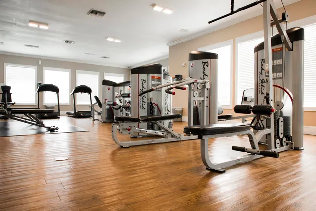 a view of a room with gym equipment