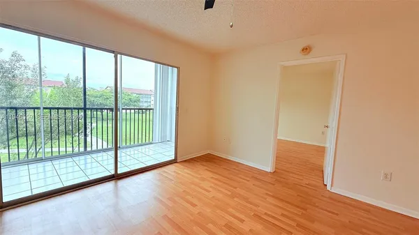 a view of a balcony from entryway