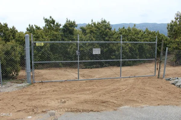 a view of a yard with a wooden fence
