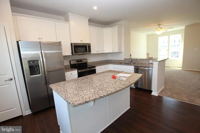 a kitchen with stainless steel appliances granite countertop a refrigerator a stove top oven a sink and dishwasher