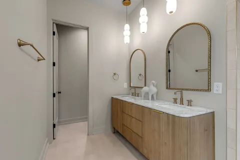 a white bath tub sitting in a bathroom