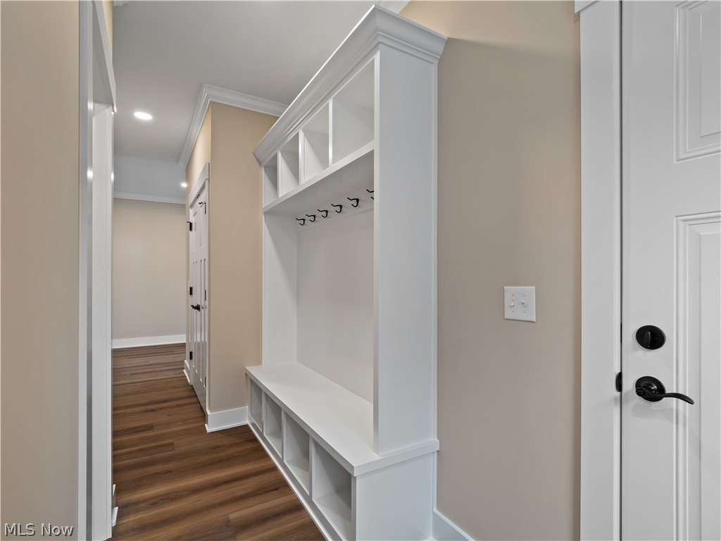 34270 Brookside Lane North Ridgeville, OH 44039 - Photo 21 of 50 Mudroom with crown molding, recessed lighting, and dark wood-type flooring