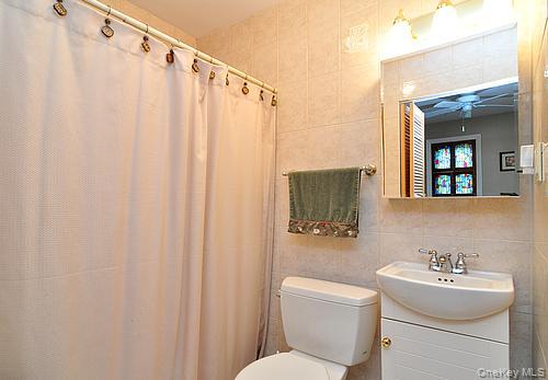 171 East Rockaway Road Hewlett, NY 11557 - Photo 7 of 13 a bathroom with a sink a toilet and shower curtain