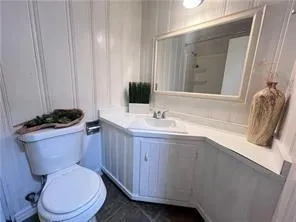 a bathroom with a toilet sink and mirror