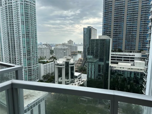 a view of a balcony with city view