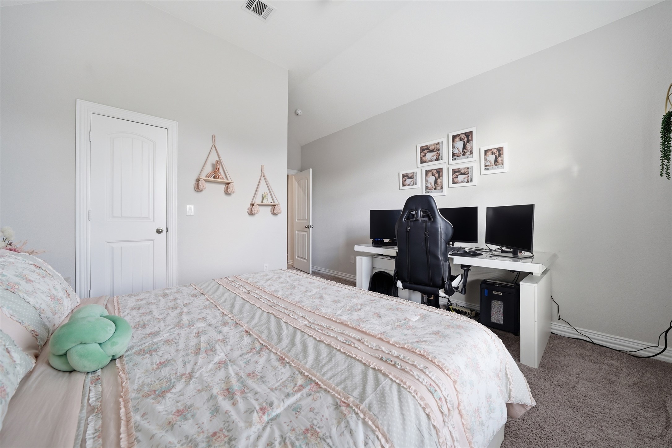 4301 Logan Ridge Drive Cedar Park, TX 78613 - Photo 28 of 38 Bedroom with carpet flooring, a desk, and lofted ceiling