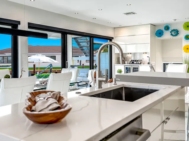 a view of a dining room with furniture window and outdoor view