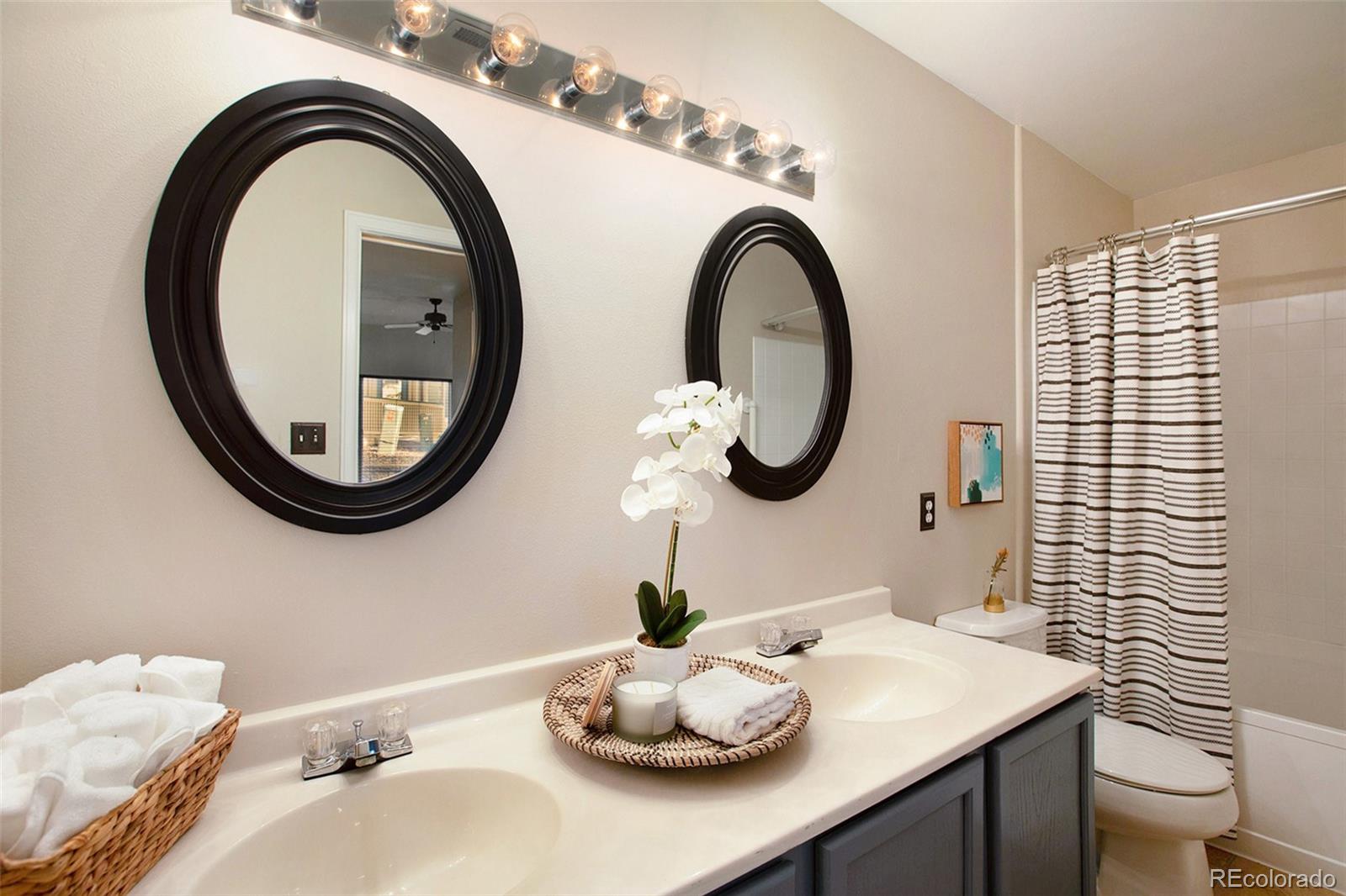 8438 South Thunder Ridge Way, Unit 102 Highlands Ranch, CO 80126 - Photo 6 of 16 a bathroom with a sink a mirror and a toilet