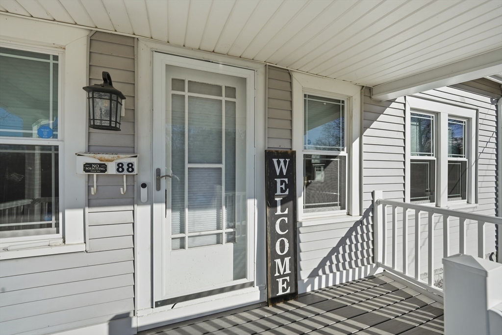 a porch with a door