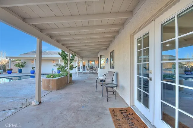 a view of a patio with couches and potted plants