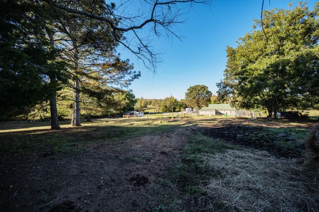 a view of dirt yard with green space