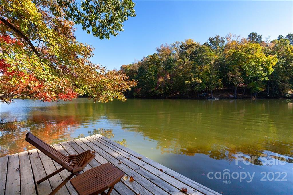 a view of a lake with a terrace