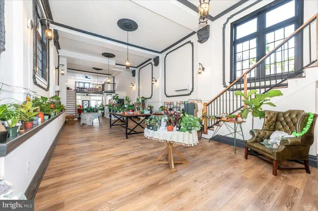 a view of dining room and wooden floor
