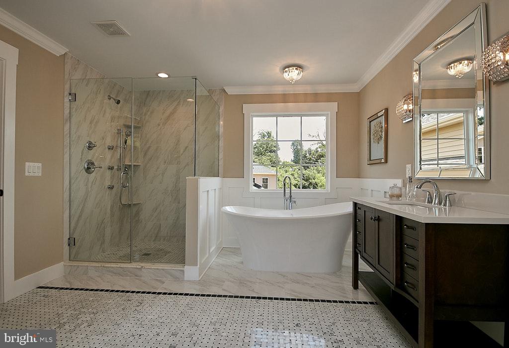 3117 Spring Drive Alexandria, VA 22306 - Photo 23 of 48 Huge shower w/multi heads, free standing tub