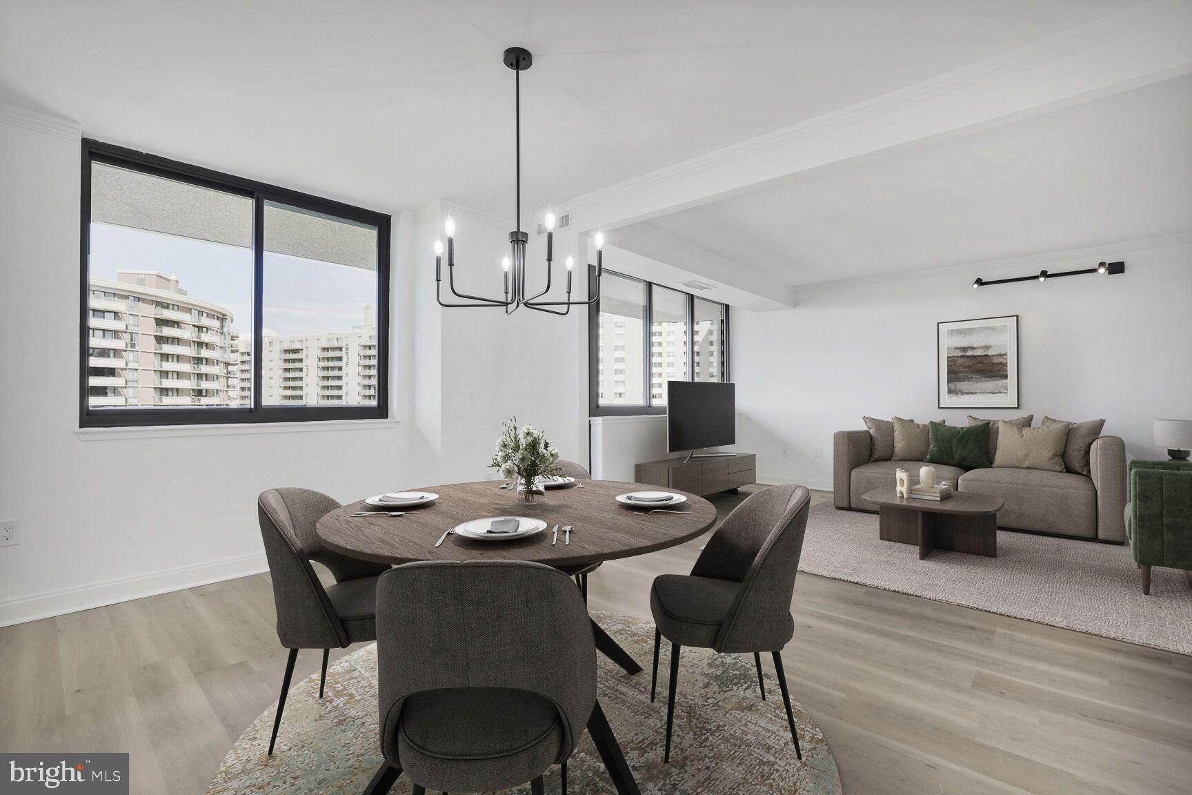 4550 North Park Avenue, Unit 707 Chevy Chase, MD 20815 - Photo 3 of 15 a view of a dining room with furniture window and wooden floor