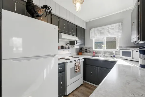 a kitchen with a sink a stove and refrigerator
