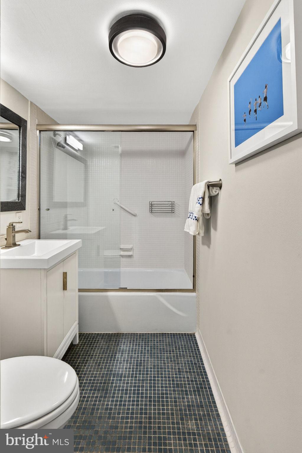 429 N Street Southwest, Unit S203 Washington, DC 20024 - Photo 16 of 28 a bathroom with a sink a toilet a mirror and shower