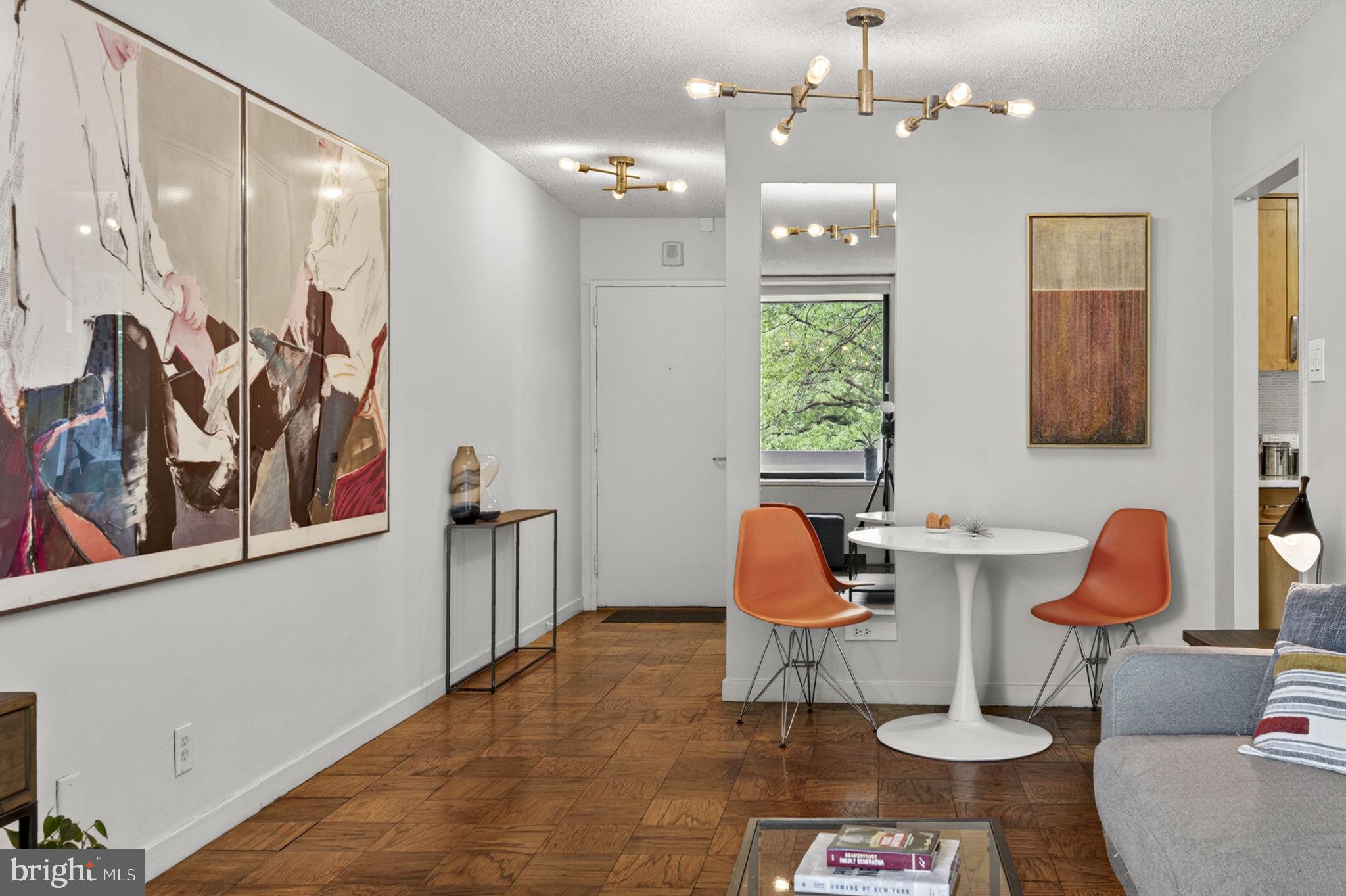 429 N Street Southwest, Unit S203 Washington, DC 20024 - Photo 6 of 28 a living room with furniture and a chandelier