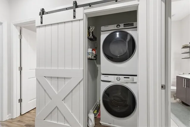 a utility room with dryer and washer