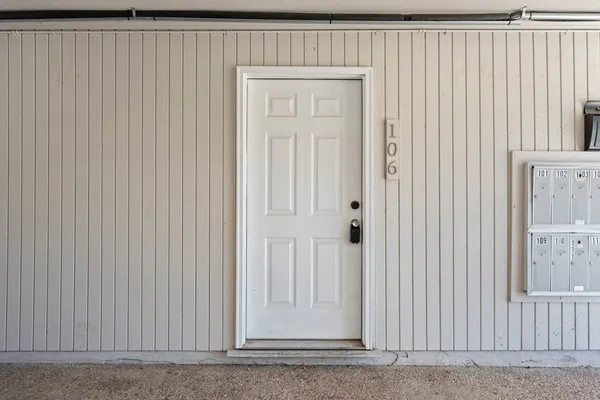 a view of wooden door