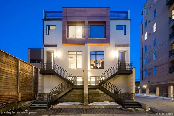 a front view of a building with street