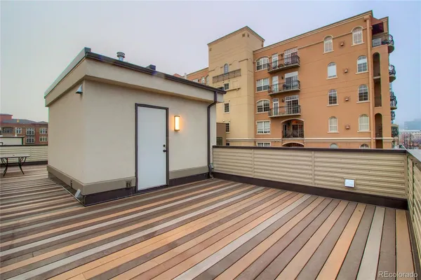 a view of a building from a balcony