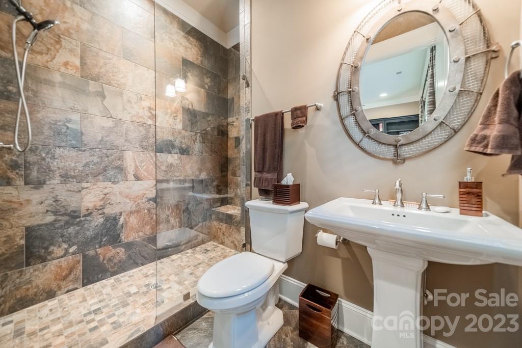 218 Queens Cove Road Mooresville, NC 28117 - Photo 41 of 42 a bathroom with a sink a toilet and a mirror