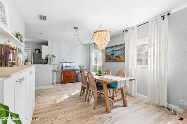 a view of a kitchen and dining room