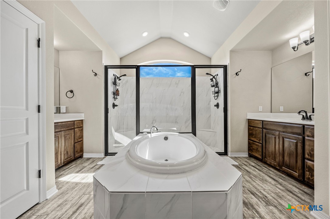 166 Mountain Rose Road Belton, TX 76513 - Photo 20 of 37 a bathroom with a tub a sink and a large mirror