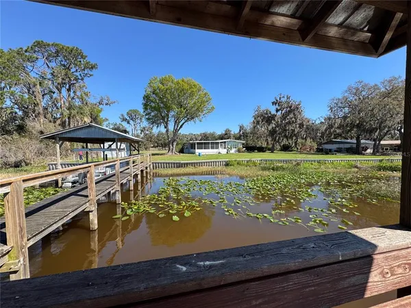 a view of a swimming pool with a yard