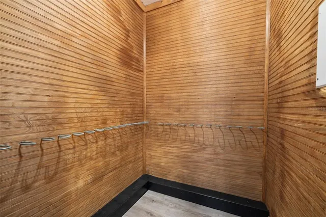 a view of storage room with racks