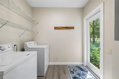 a view of a lake with a city