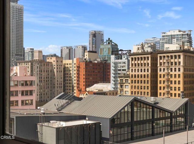 a view of a building from a balcony