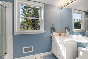 372 Stratford Road Des Plaines, IL 60016 - Photo 11 of 13 a bathroom with a granite countertop sink and a window