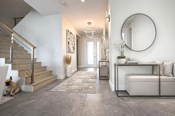 a bathroom with a sink a mirror and a shower