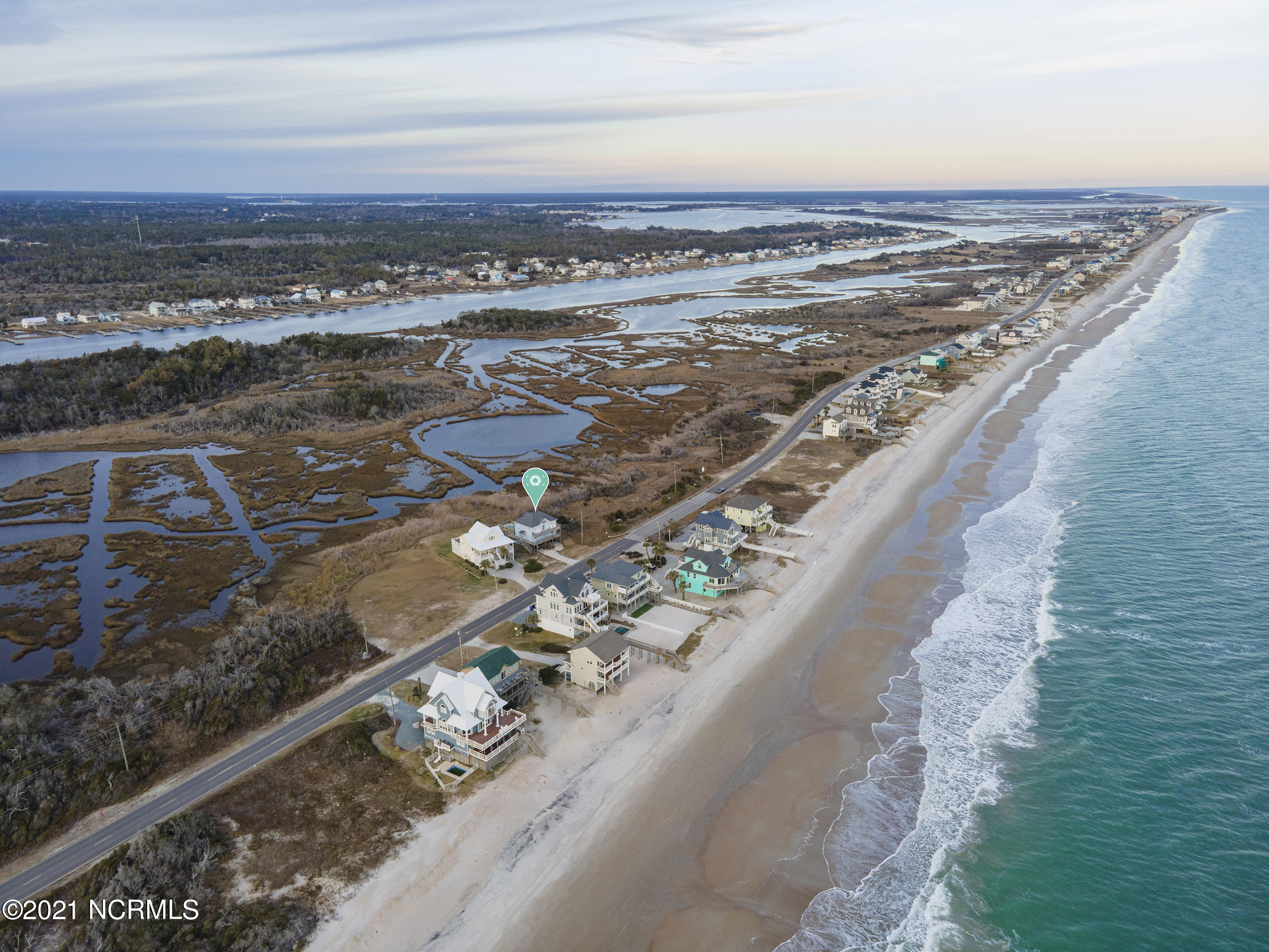 1069 New River Inlet Road North Topsail Beach, NC 28460 - Photo 9 of 12 Aerial View with Ocean and Sound Looking North