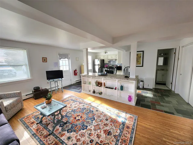 a view of a park with large trees