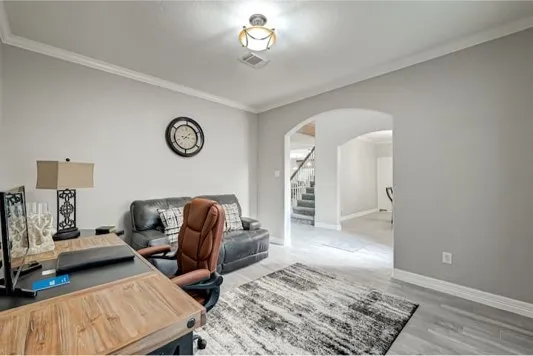 a living room with furniture and a rug