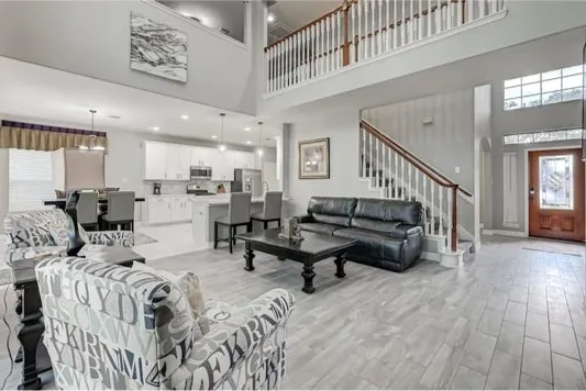 a living room with furniture