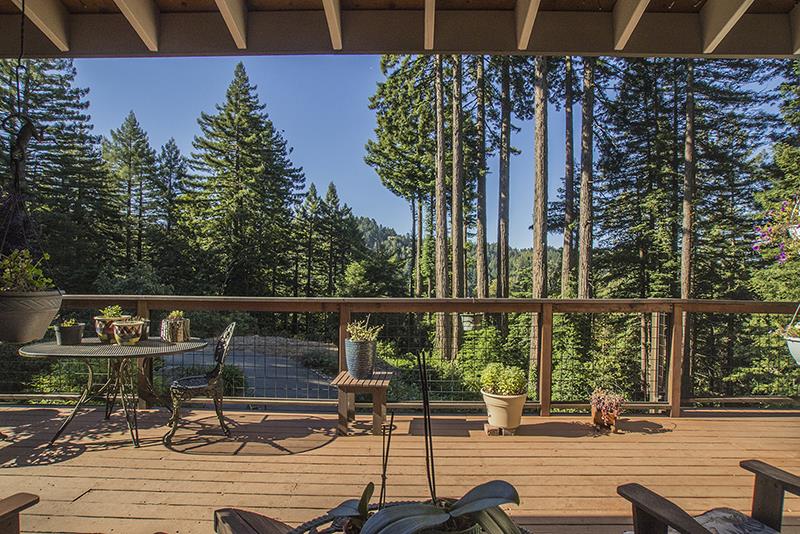 223 Ridge Road Woodside, CA 94062 - Photo 24 of 27 a view of roof deck with seating space and trees in the background