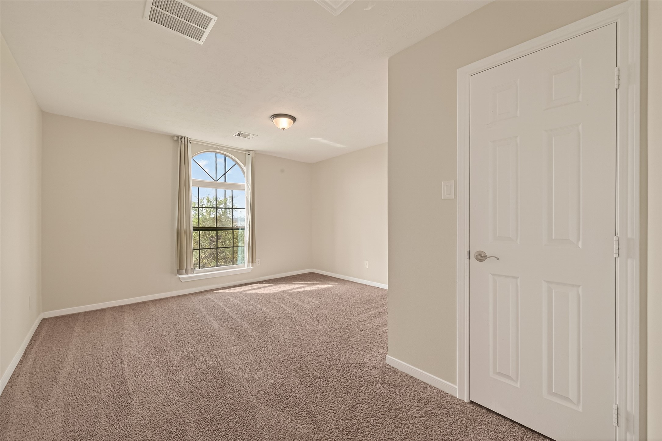 29 Palmero Way Manvel, TX 77578 - Photo 26 of 31 Additional bedroom featuring an arched window and abundant natural light.