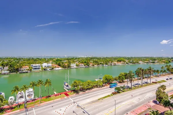 a view of a lake with a city view