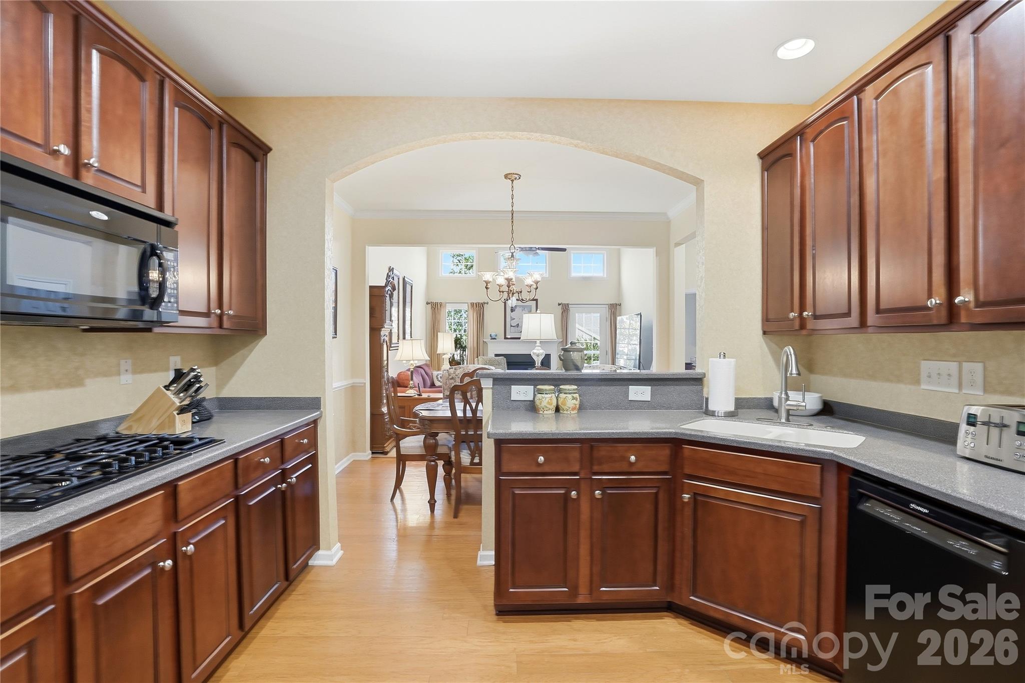 335 Garnet Court Fort Mill, SC 29708 - Photo 7 of 44 a kitchen with stainless steel appliances granite countertop a stove a sink dishwasher and cabinets with wooden floor