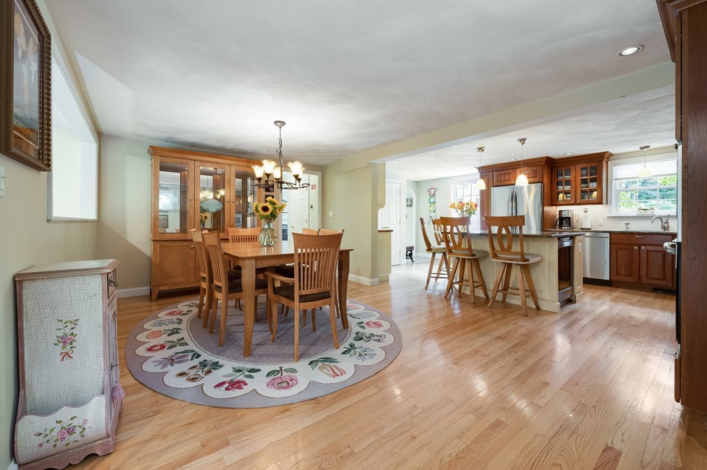 14 Mitchell Road Lynnfield, MA 01940 - Photo 9 of 36 a dining room with furniture a chandelier and wooden floor