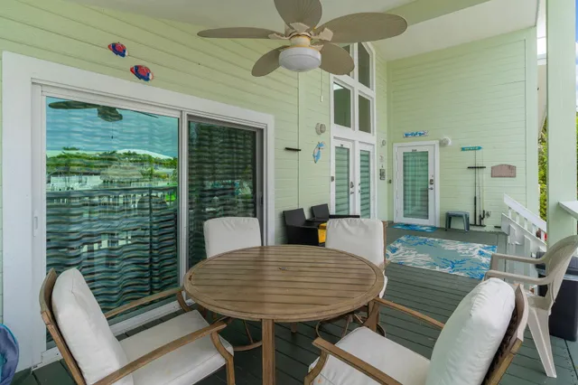 a view of a lake with sitting area