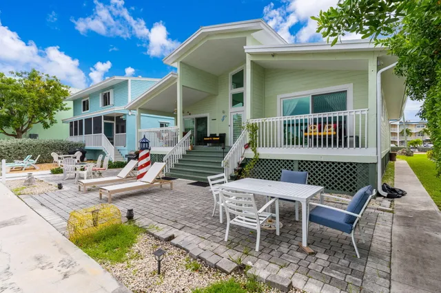 a view of a lake with houses in the back