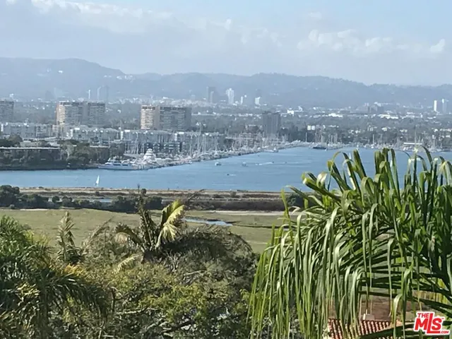 a view of a lake with a city