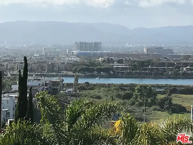 a view of a lake with a city