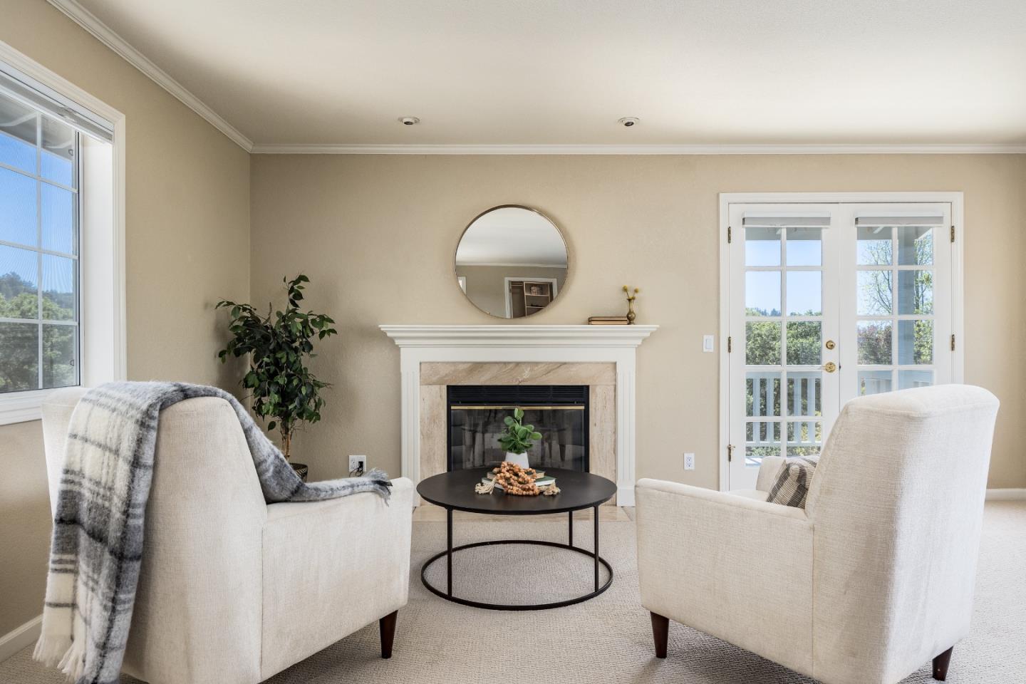 348 Los Robles Road Soquel, CA 95073 - Photo 23 of 87 a living room with furniture and a fireplace