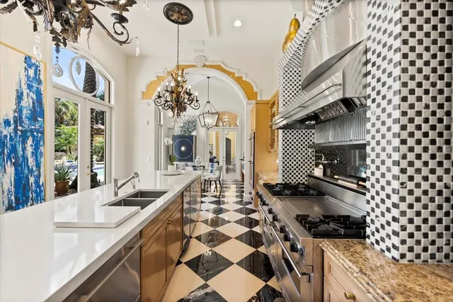a view of lobby with chandelier